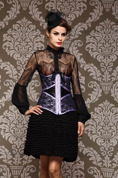 Luxury Black and Purple Under bust Corset